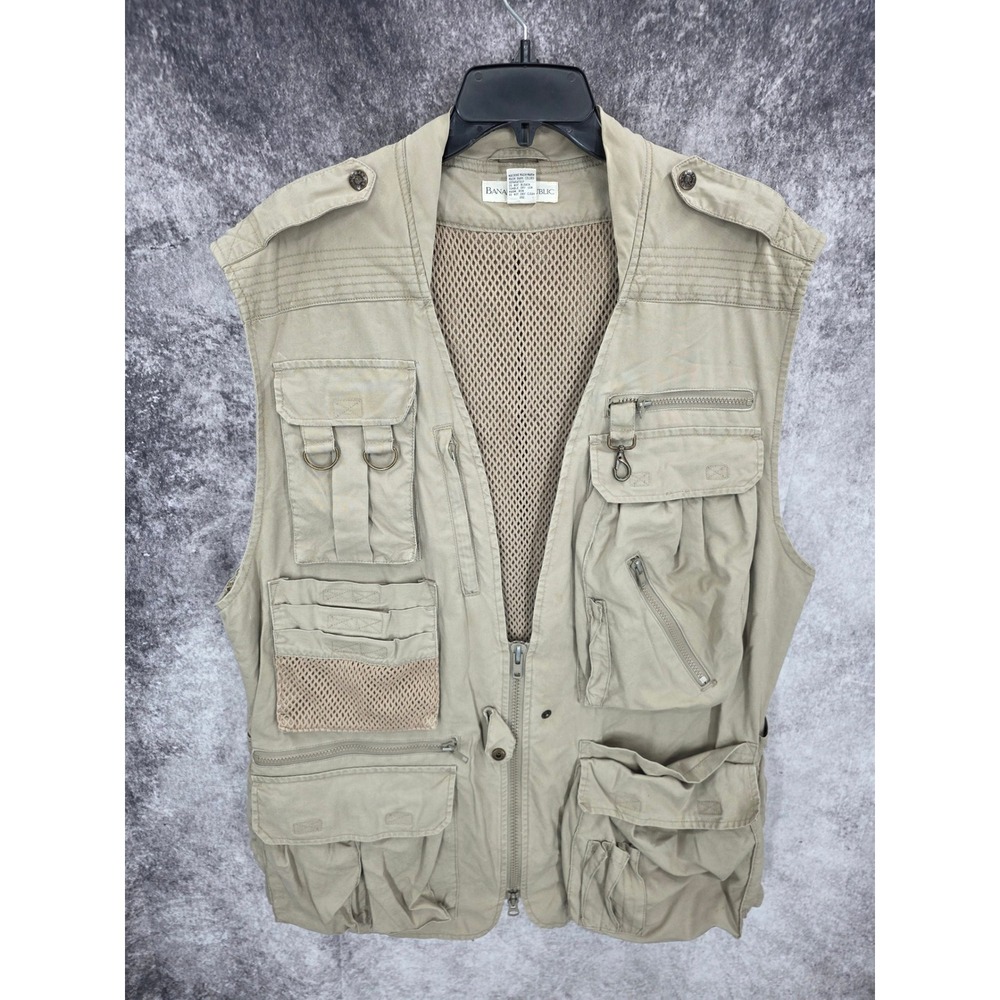 Vintage Banana Republic PhotographyVest Men XL Beige Outdoor Safari Fishing